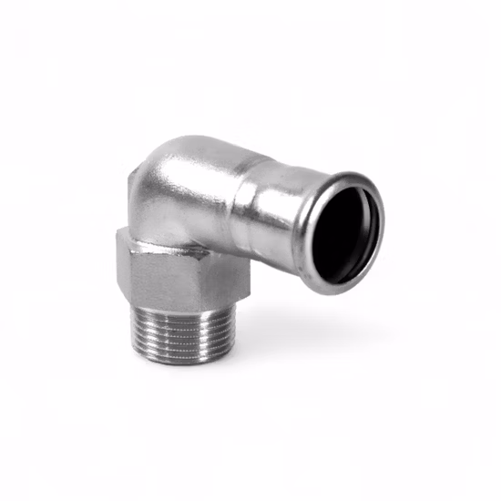 Raccordi per tubi in ferro in acciaio inossidabile di buona qualità Raccordi per tubi a compressione in acciaio al carbonio Raccordo a pressare per tubi in acciaio inossidabile 304 MV Profilo Pressa per tubi a gomito da 90 gradi